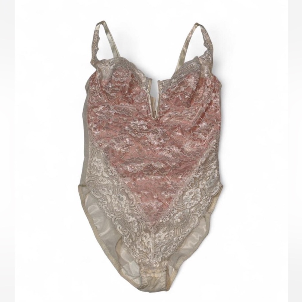 Vtg Victorias Secret wedding burnout french cut teddy bodysuit Large